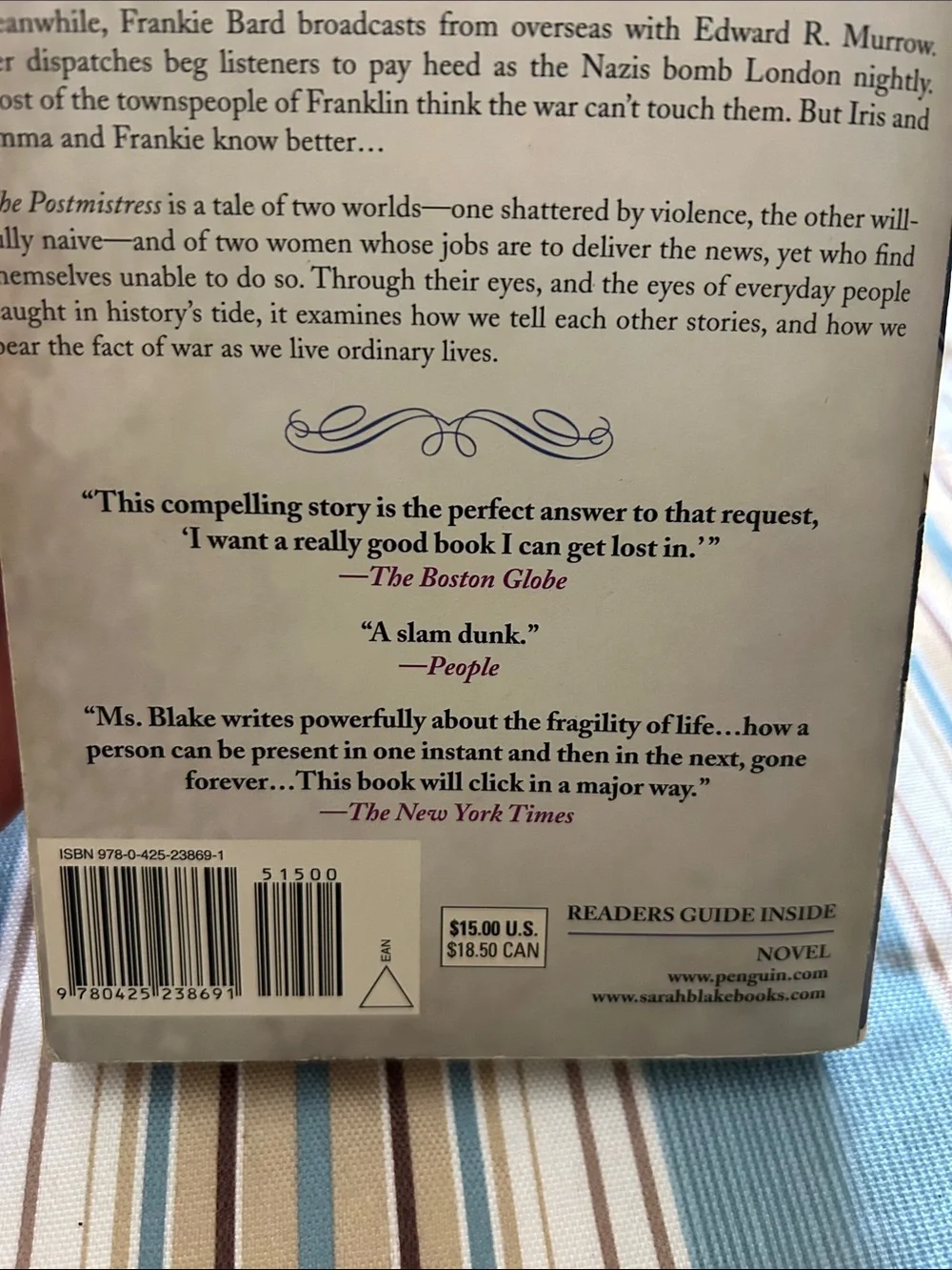The Postmistress by Sarah Blake - Purple & Cream Cover